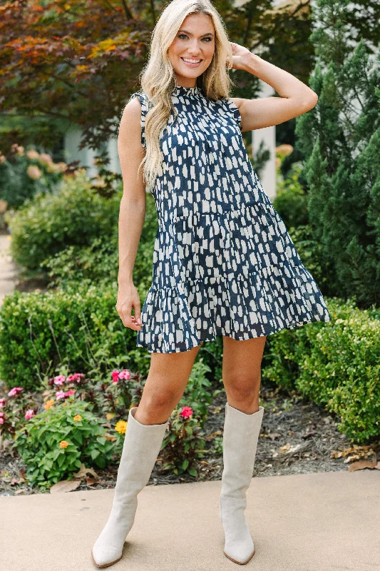 Women's Stylish Outdoor Outfit Pinch: Someone Like You Navy Blue Abstract Dress
