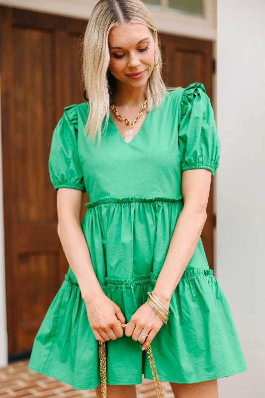 Vibrant Femme Fashion Never Going Back Kelly Green Ruffled Dress