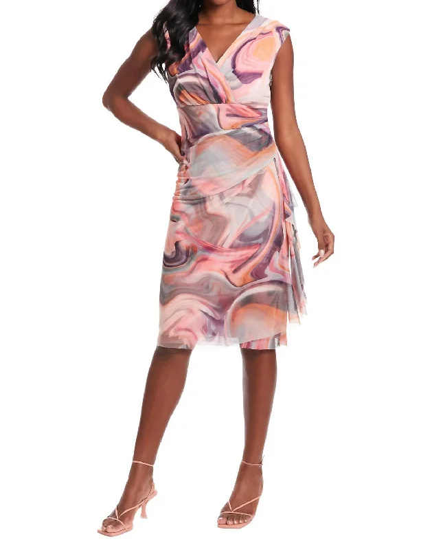 Easygoing Women's Style Empire Surplice Dress In Pink Multi