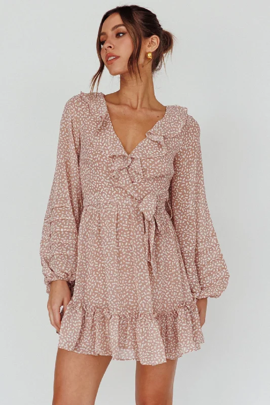 Women's Active Clothing Marcheline Balloon Sleeve Waist Tie Dress Sprinkle Print Pink Women's Active Clothing Marcheline Balloon Sleeve Waist Tie Dress Sprinkle Print Pink