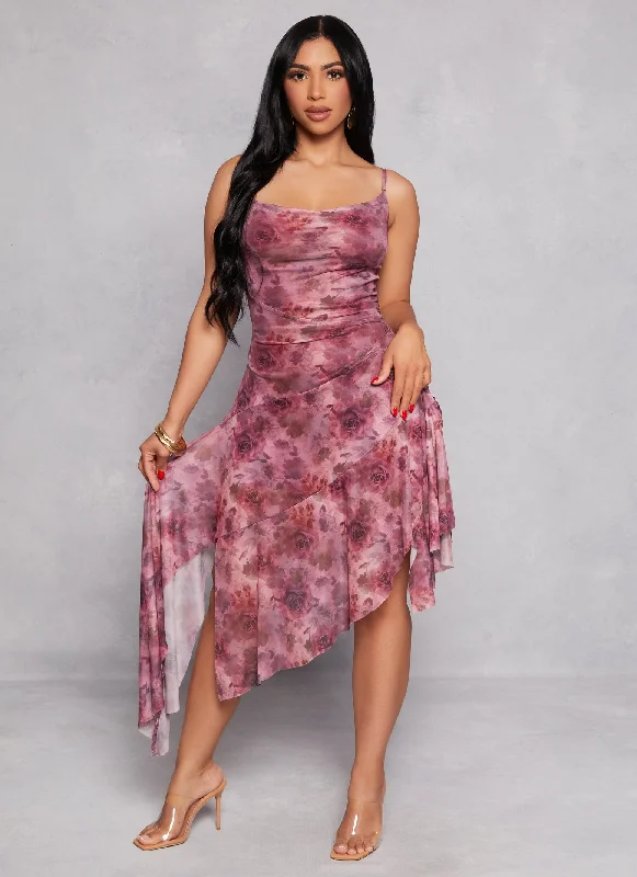 Evening Looks Almost Famous Printed Mesh Asymmetrical Dress