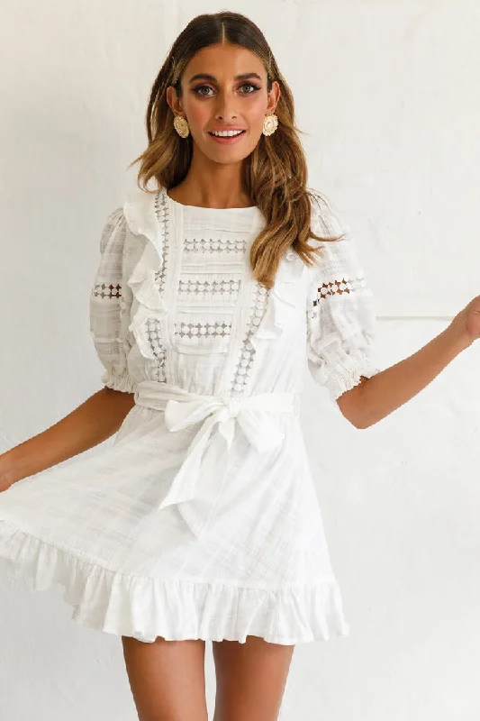 Sales For Clothes Delia Puff Sleeve Crochet Detail Dress White
