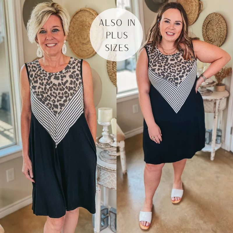 Women's Comfortable Lounge Garments Pretty in Prints Leopard and Striped Tank Top Dress in Black Women's Comfortable Lounge Garments Pretty in Prints Leopard and Striped Tank Top Dress in Black