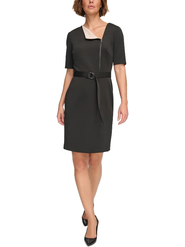 Sophisticated Style Womens Scuba Asymmetric Neck Sheath Dress