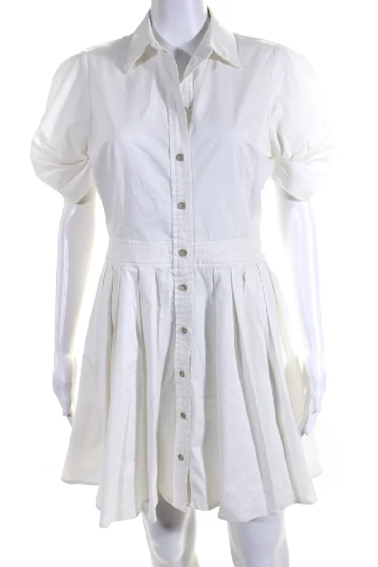 Trendy Women's Wear Alexis Womens Short Sleeves Button Down A Line Dress White