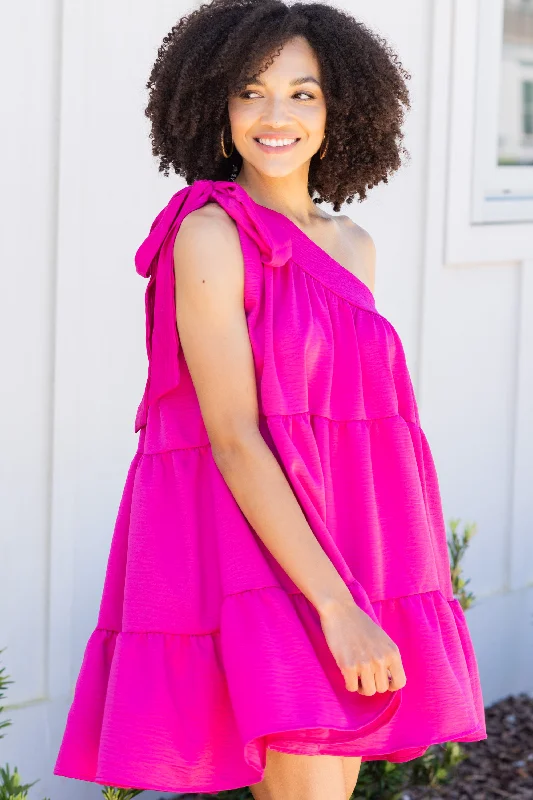 Stylish Dresses for Women It's A Brand New Day Fuchsia Pink One Shoulder Dress