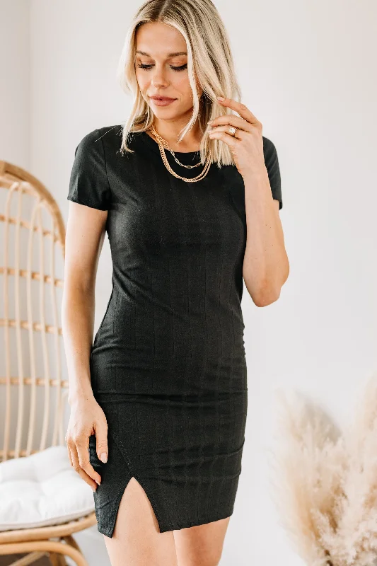 Women's Clothing Brands Believe In You Black Ribbed Dress