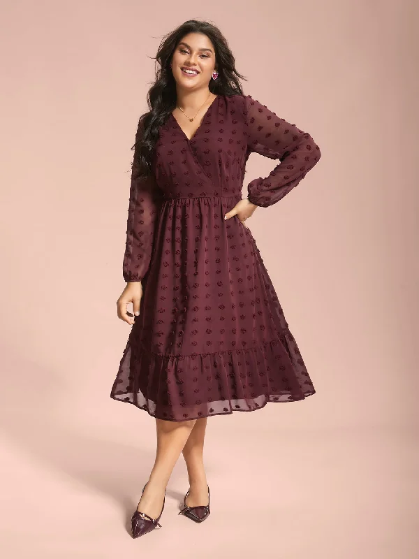 Casual Fashion Surplice Neck Textured Tiered Dress