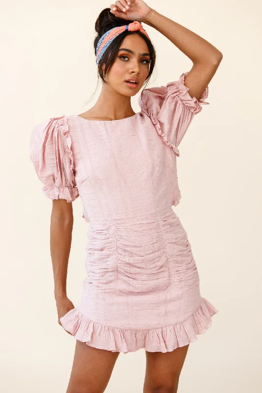 Women's Occasion Wear Clothes Icing On The Cake Open Back Ruched Dress Blush