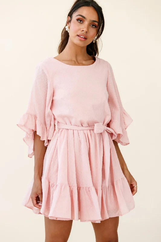 Women's Holiday Clothes Joni Batwing Sleeve Waist Tie Dress Pink