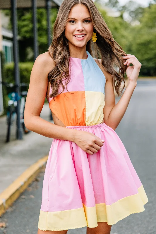 Online Boutiques Best All In A Day Pink Colorblock Sun Dress