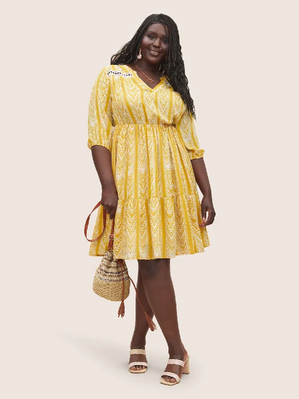 Casual Style for Busy Women Bandana Geometric Notched Cut Out Dress
