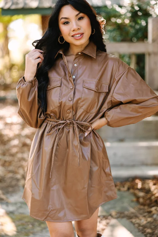 Casual Garments For Women It's A Deal Camel Brown Faux Leather Dress