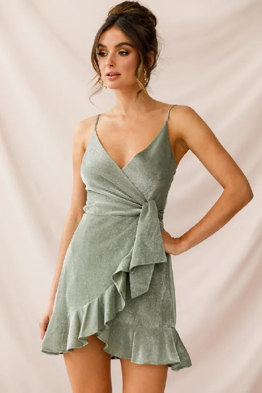 Sophisticated Style Laural Faux Wrap Ruffle Hem Dress Olive