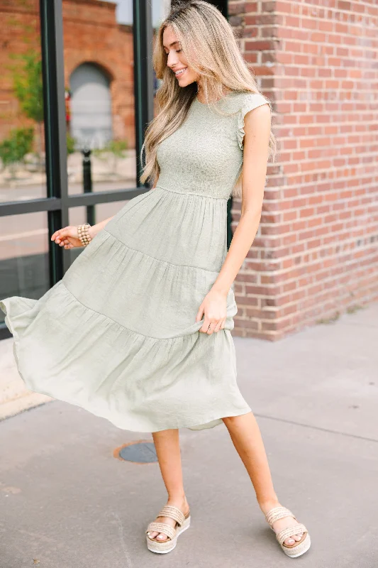 Women's Fashion Clothes Learn From The Best Sage Green Smocked Dress