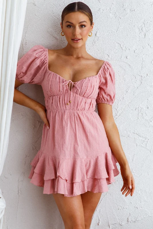 Affordable Fashion for Women First Light Puff Sleeve Ruffle Dress Rose