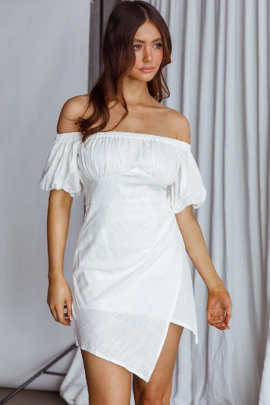 Glamorous Evening Wear Dayanara Off-Shoulder Puff Sleeve Dress White