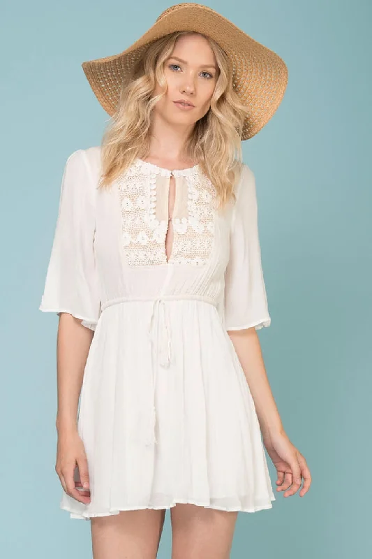 Women's Casual Wear Clothing Kayla Tie Waist Crochet Details Dress White