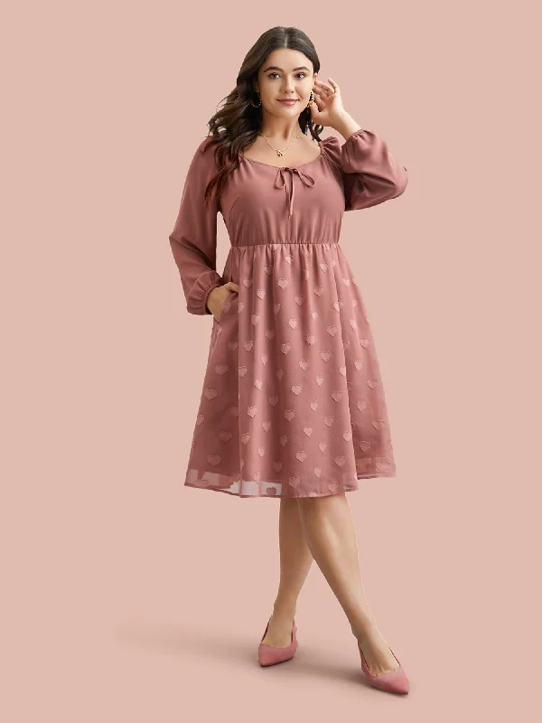 Women's Clothing For Outdoor Events Neck-Tie Heart Pattern Gathered Dress
