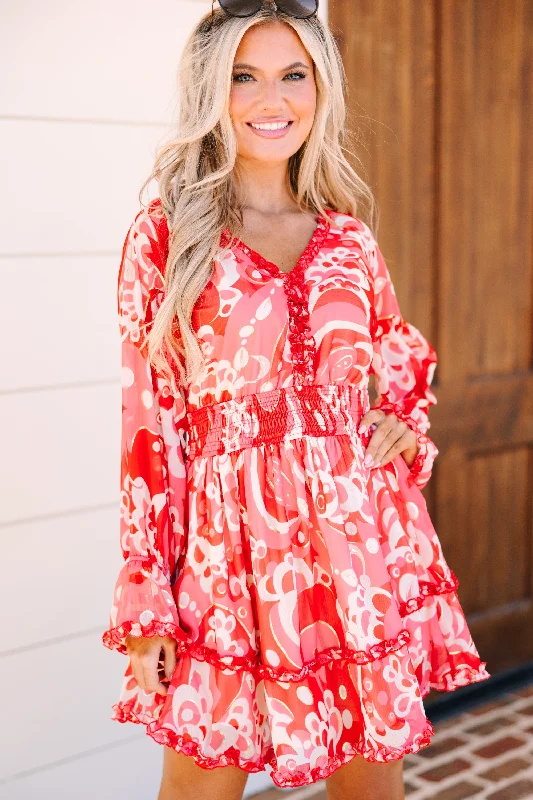 Flash Sale Clothing Keep Looking Coral Pink Printed Dress