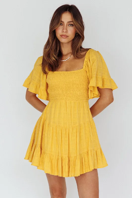 Fashionable Women's Clothes Sigourney Shirred Bust Dress Yellow