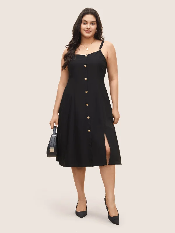 High-Fashion Women's Clothing Plain Adjustable Straps Metal Detail Pocket Dress