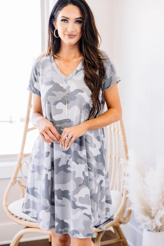 Women's Formal Wear All The Fun Gray Camo Dress