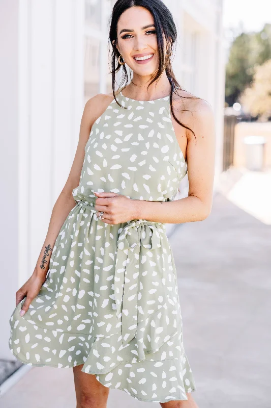 Vintage-Inspired Garments Just Go With It Green Tea Spotted Dress