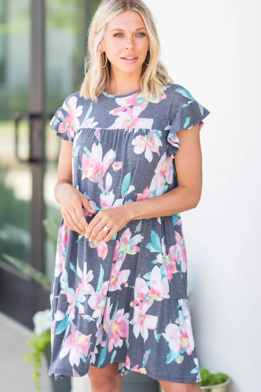 Classic Women's Fashion What a Lovely Life Navy Blue Babydoll Dress