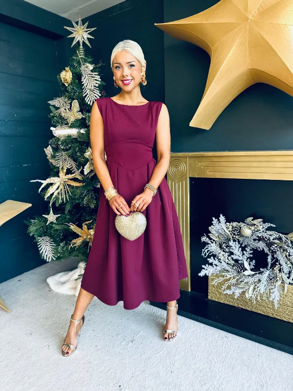Trendy Boutique Online Florence Detailed Occasion Dress Burgundy