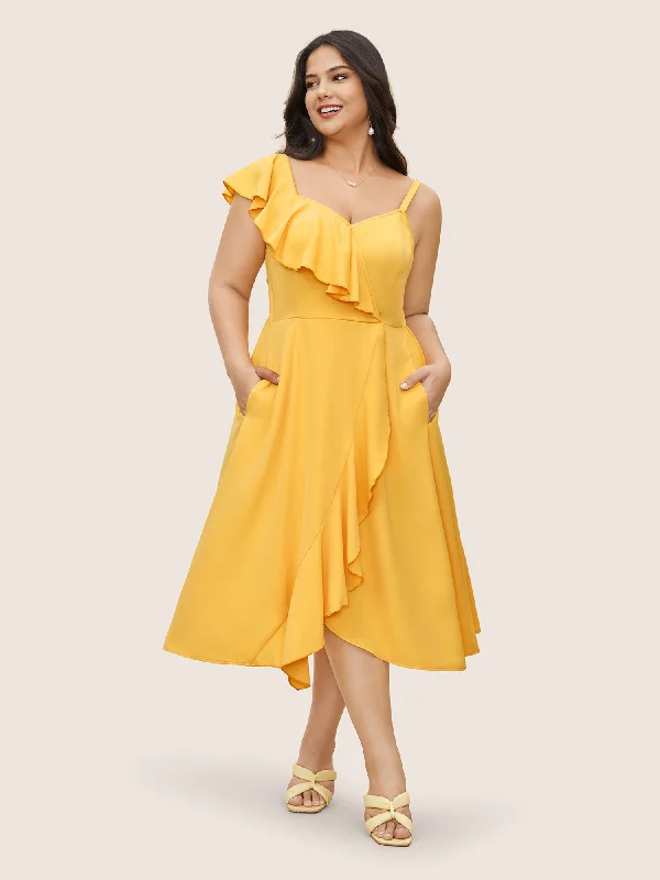 Women's Clothing for All Occasions Citrus Solid Ruffle Trim Surplice Neck Dress