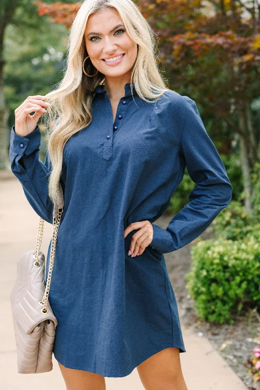 Women's Elegant Outfit In Plain Sight Navy Blue Dress