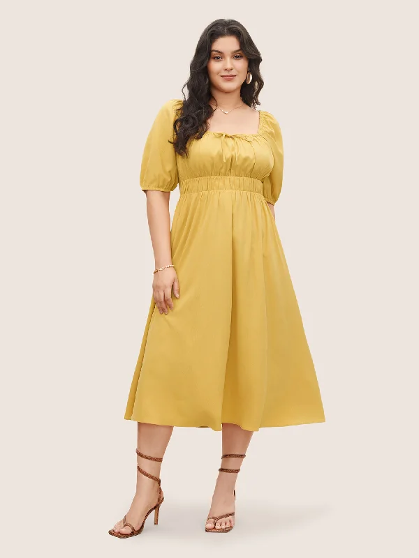 Women's Loungewear Clothes Plain Lantern Sleeve Drawstring Square Neck Dress