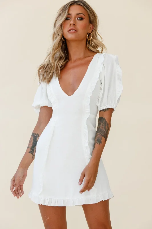 Extreme Clearance Deals Maisy Puff Sleeve Frill Trim Dress White