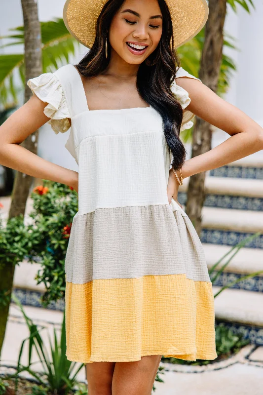 Affordable Women's Clothing Online Feeling So Sweet Straw Yellow Colorblock Dress