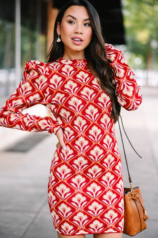 Women's Plus-Size Clothes Just Imagine Berry Red Abstract Mini Sweater Dress