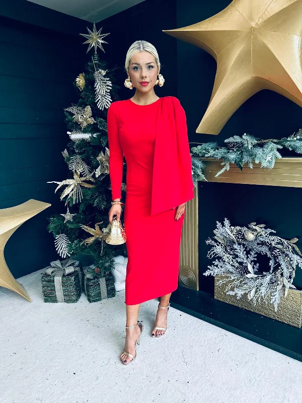 Women's Street Style Casual Wear Doireann Sash Detail Occasion Dress Red