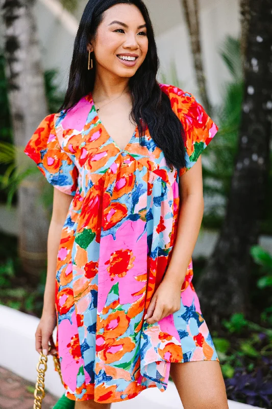 Boutique Dress Online Take Your Joy Pink Abstract Dress