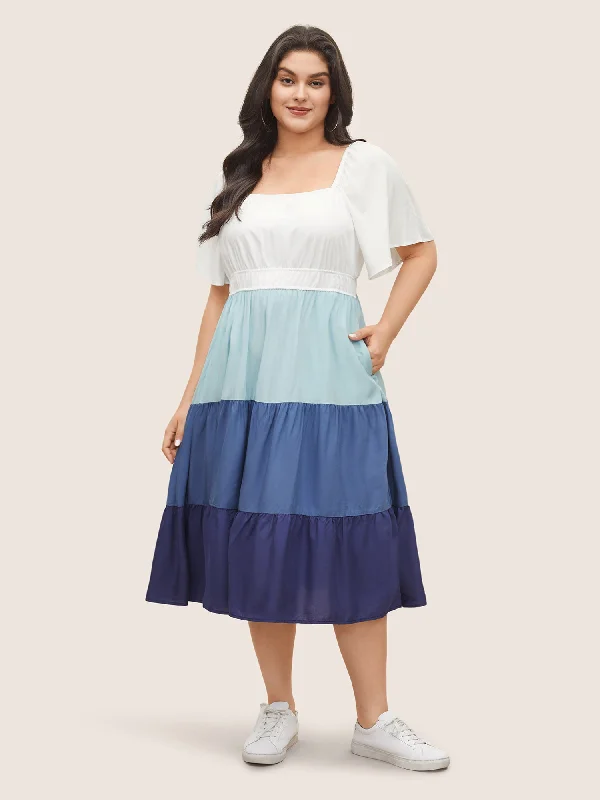 Stylish Outerwear Clothes For Women Supersoft Essentials Colorblock Contrast Gathered Dress
