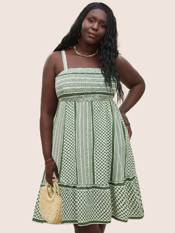 Women Clothing Geometric Patchwork Spaghetti Strap Dress