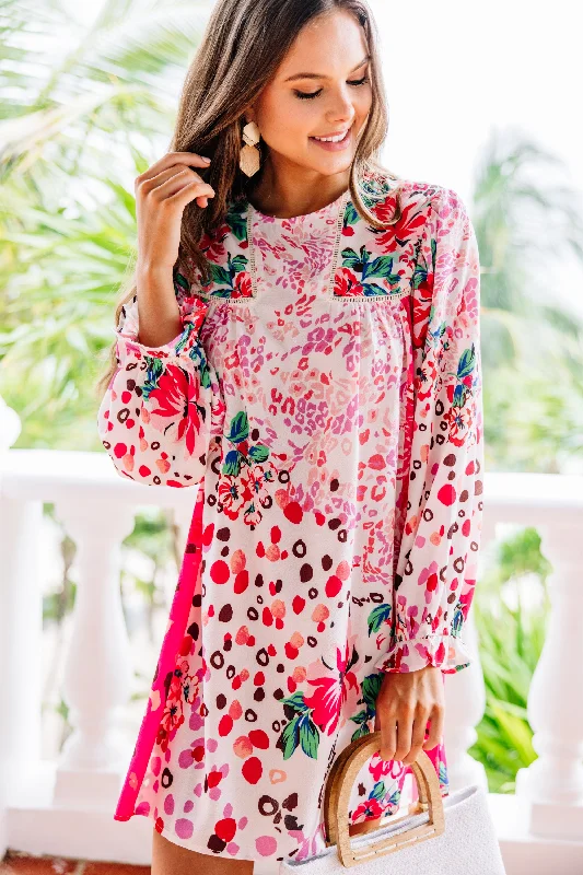 Women's Vacation Garments Feeling Compelled Fuchsia Pink Mixed Print Dress