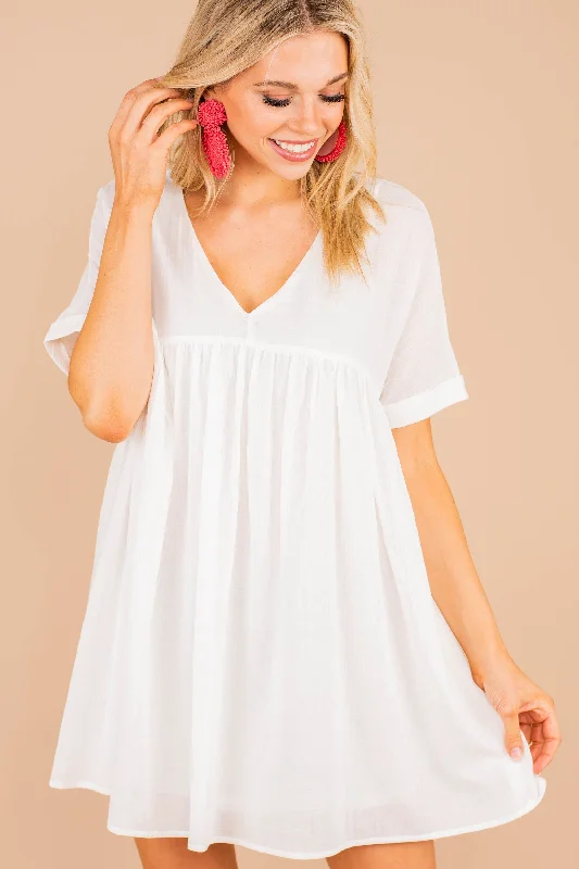 Women's Plus-Size Garments Keeping You Happy White Babydoll Dress