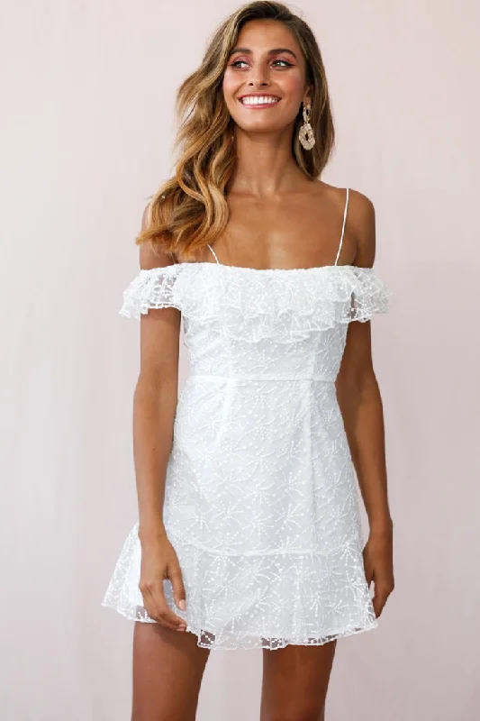 Women Wear Boutique Enchanted Fine Mesh Frill Dress White