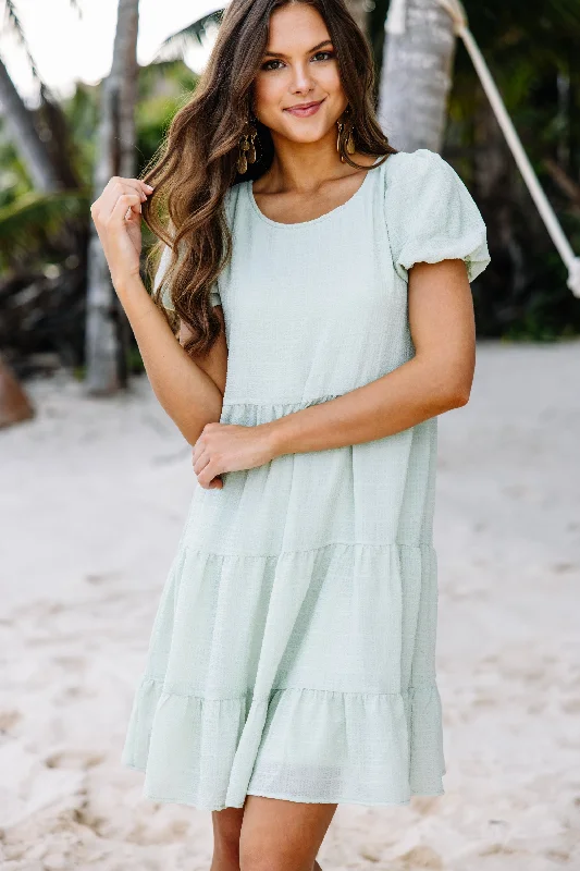 Women's Evening Wear It All Makes Sense Sage Green Tiered Dress