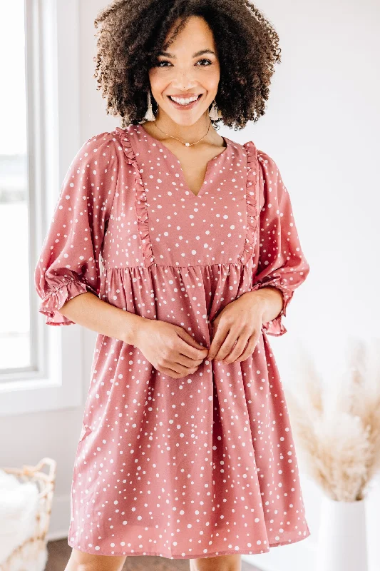 Chic Women's Clothing for Date Nights On Your Own Terms Mauve Pink Polka Dot Dress