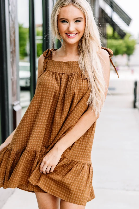 Women's Trendy Outfit On The Move Brown Linen Babydoll Dress
