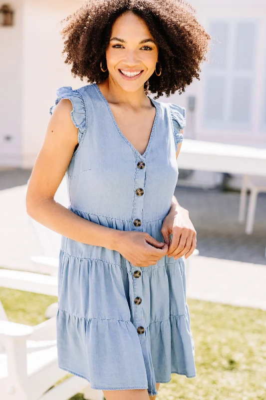 Flash Sale Online Can't Stay Away Blue Chambray Dress
