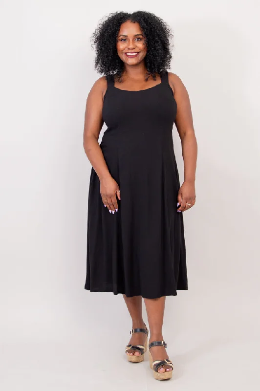 Women's Clothing For Outdoor Events Shauna Dress, Black, Linen Bamboo