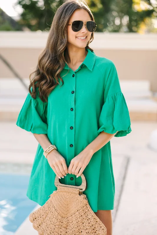 Women's Clothing Brands Spring Views Green Button Down Dress