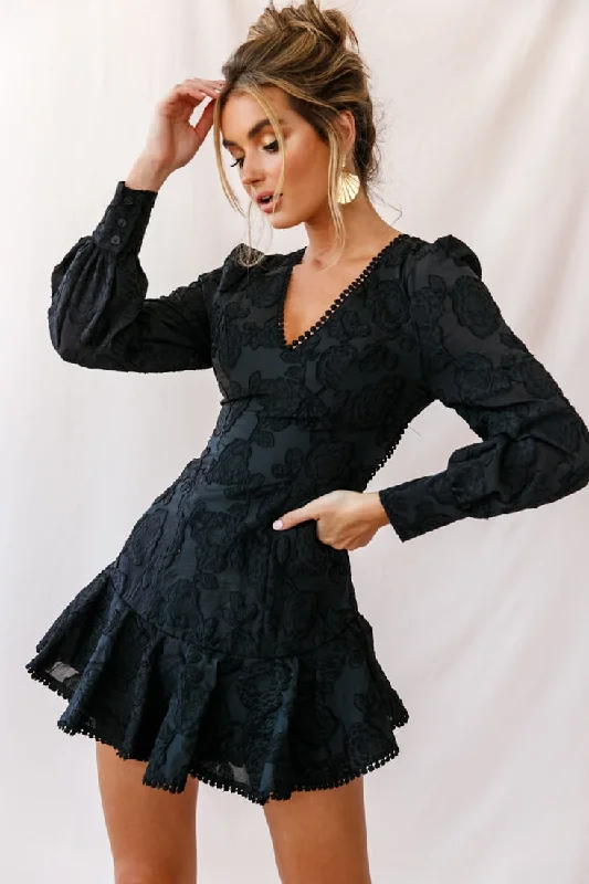 Exclusive Women's Fashion Collection Camellia Open Back Cuff Sleeve Dress Black